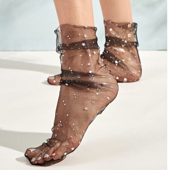 Star pattern black mesh socks - Picture 2 of 4